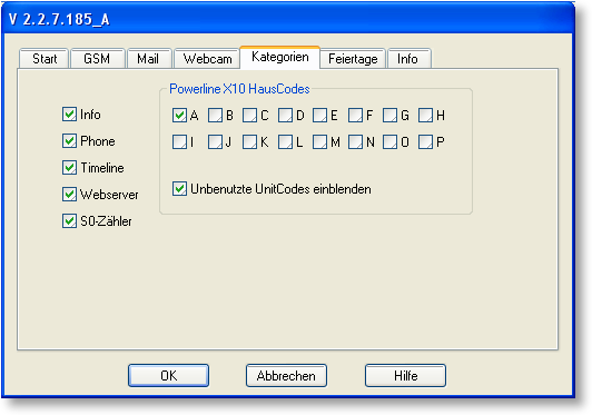 S0-Recorder - Menü Extras Optionen Kategorien