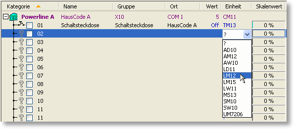 S0-Recorder - Powerline X10-Geräte auswählen