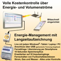Energiemanagement Software mit Langzeitaufzeichnung von Drehstrom, Gas und Wasser