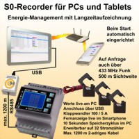 Starterset mit Software, USB-RS485-Adapter und Drehstrom-Wandlerzähler SDM630M-CT und 3 Stromwandlern