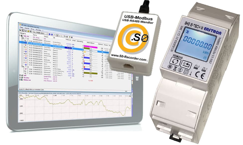 SDM230 Modbus-Zaehler auslesen Energie-Monitoring in Haushalt und Gewerbe mit S0-Recorder-Software
