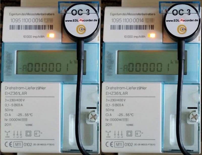 eHZ-Srtomzähler mit Optokopf OC3 zum Auslesen der optischen IR-Schnittstelle